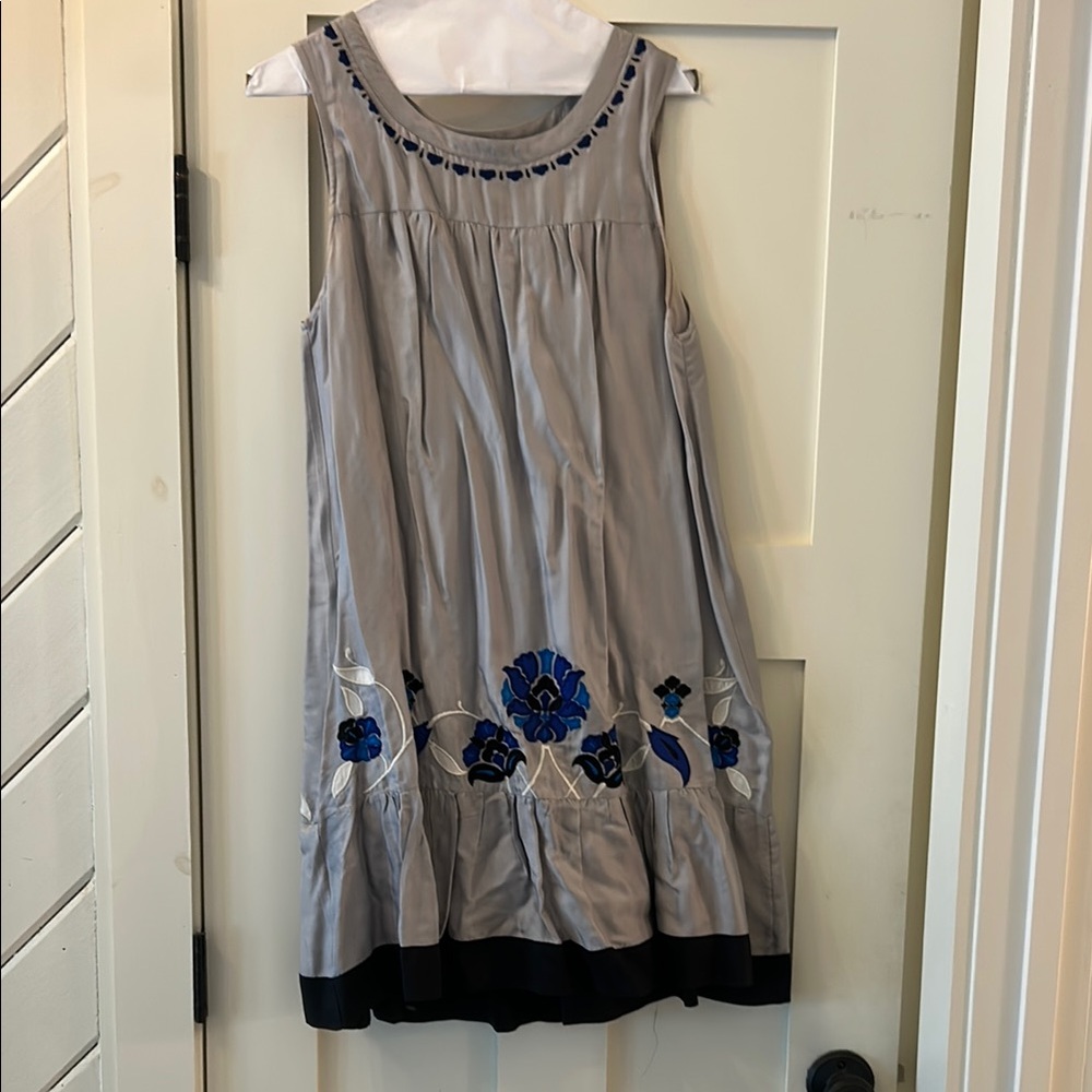 Elegant Gray and Blue Floral Dress from Anthropologie